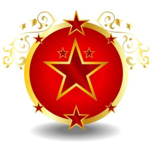 Red star with golden circle and glamorous flourish