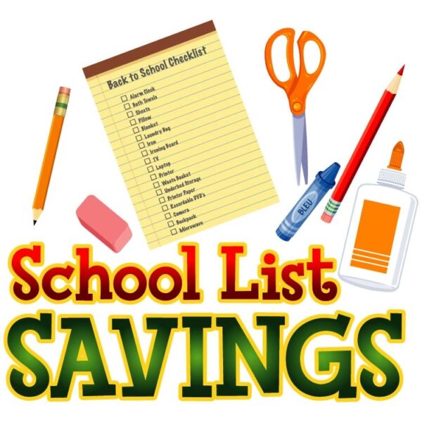 School list savings with back to school checklist and items