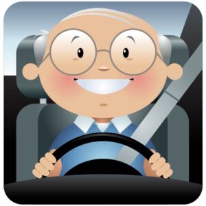 Senior man or grandfather driving a car with Safe driving seat belt