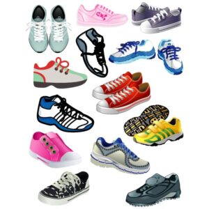 Set of different shoes sneakers or footwear