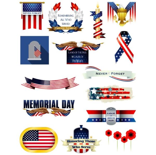 Set of united states of america or USA flag sign and symbols