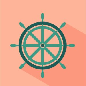 Ship steering wheel or boat handwheel icon in green color