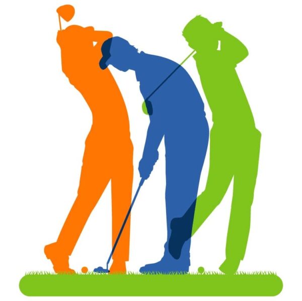 Silhouette colorful golfer in different positions