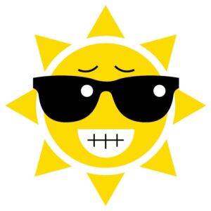 Smiling happy cartoon sun with sun glasses