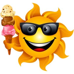 Smiling happy sun with sun glasses holding ice cream