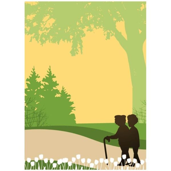 Summer senior citizens or grandfather and grandmother spend time together in forest among green trees and flowers-01-min