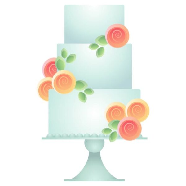 Three tier birthday or anniversary cake and flowers