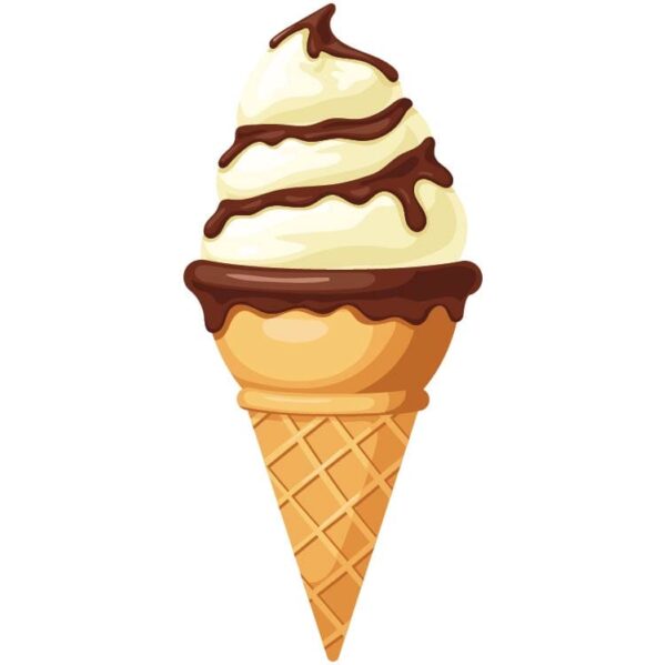 Vanilla chocolate ice cream waffle cone dessert