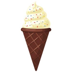 Vanilla ice cream with sprinkles in a chocolate cone