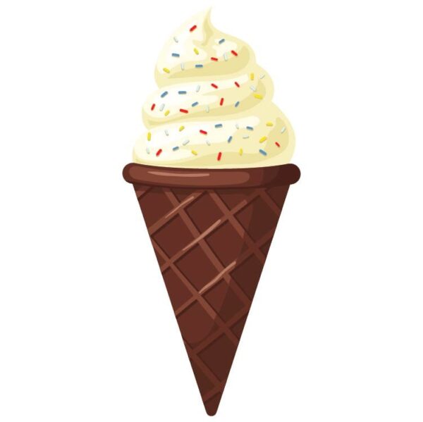 Vanilla ice cream with sprinkles in a chocolate cone