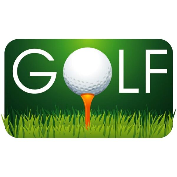 Word art golf ball on red tee and grass