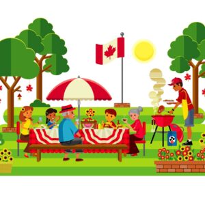 Young canada caucasian family having a picnic in the park